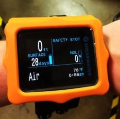 Silicone Protective Cover For Perdix Computers -Diving Suit Co orange hand live